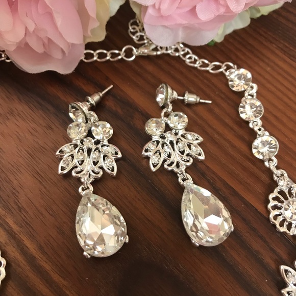 Bridal Crystal Rhinestone Necklace and Earring Set - Picture 8 of 9